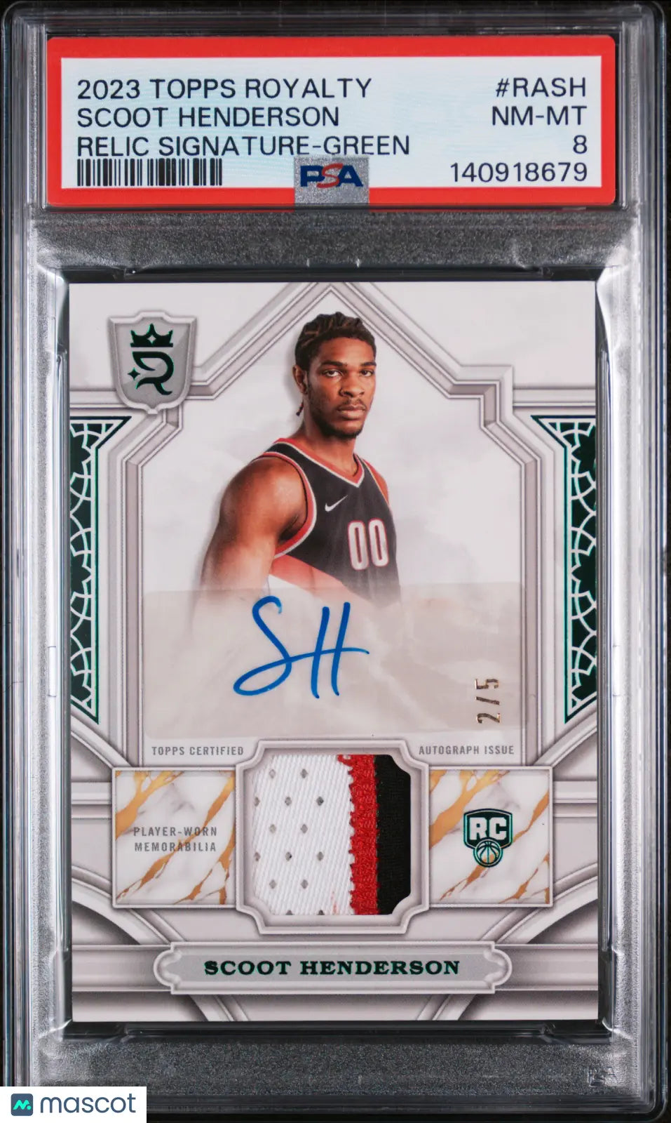 2023 Topps Royalty Relic Signatures Scoot Henderson #RASH Green 2/5 PSA 8 