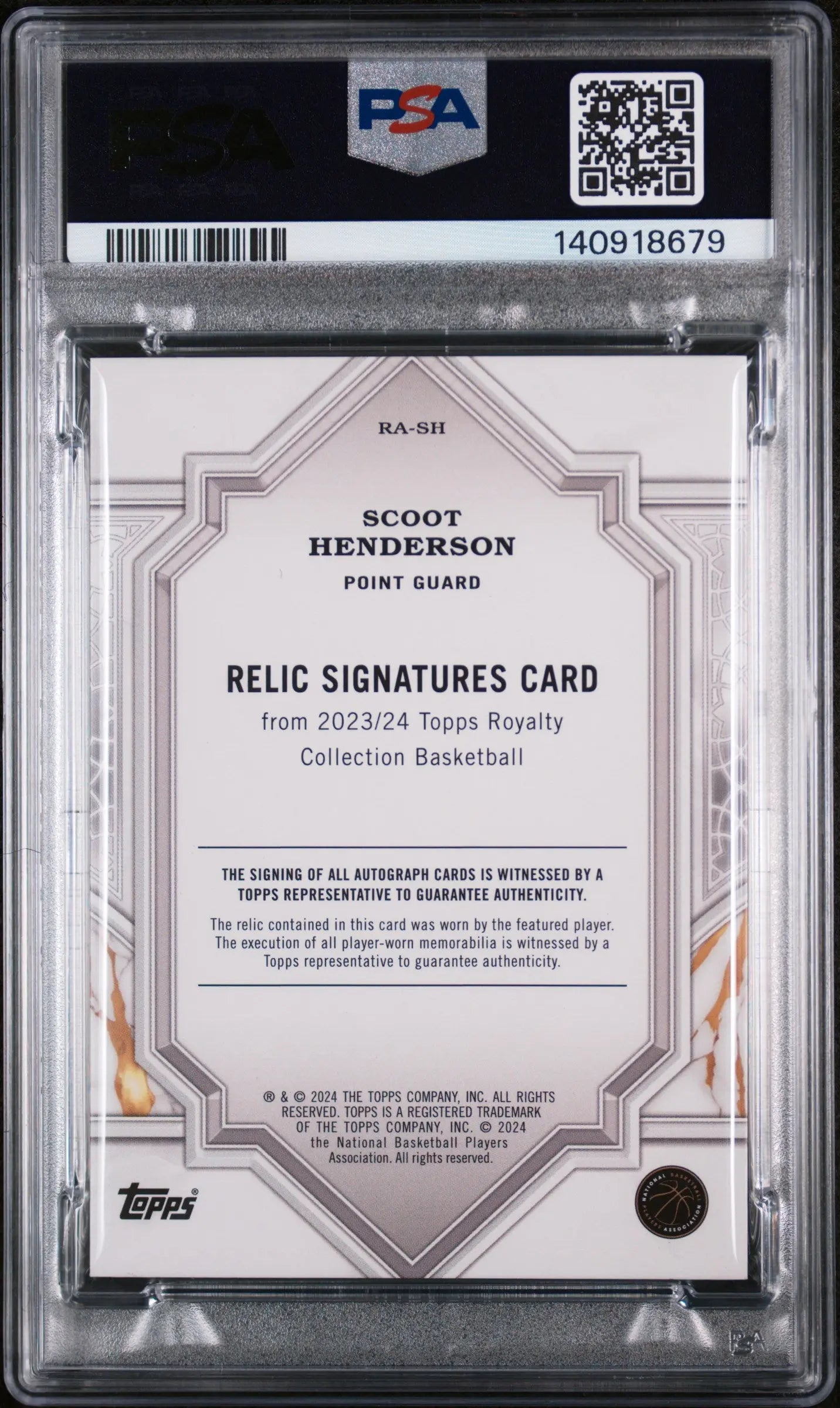 2023 Topps Royalty Relic Signatures Scoot Henderson #RASH Green 2/5 PSA 8 