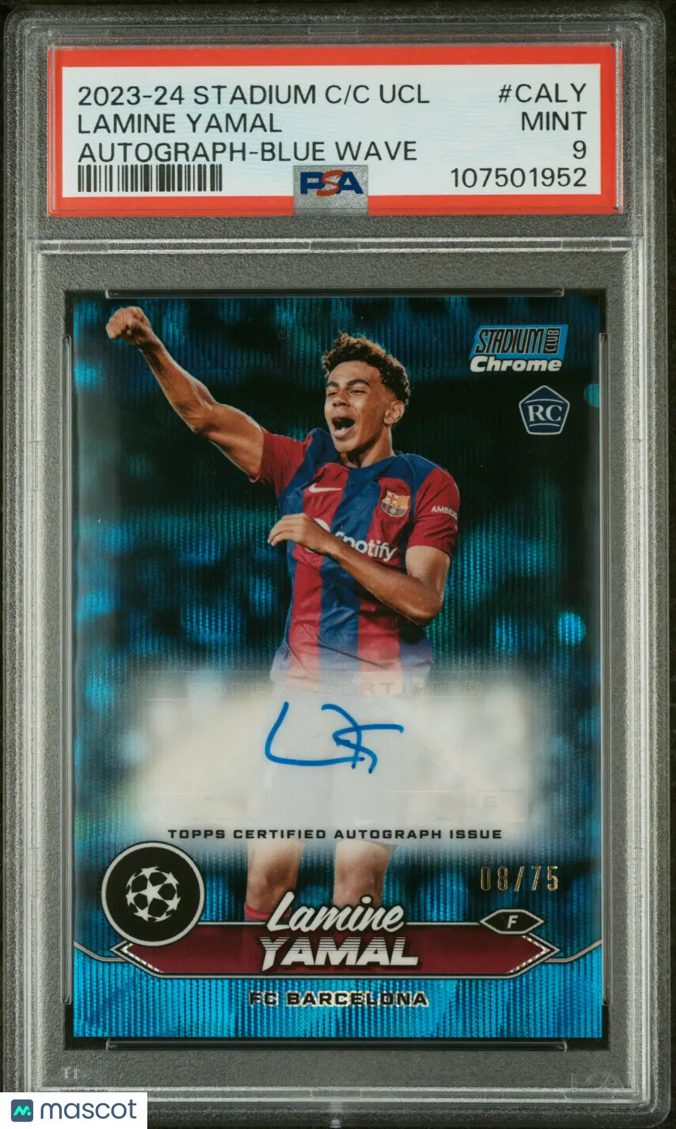 2023 Topps Stadium Club Chrome UCC Rookie Auto Lamine Yamal Blue Wave PSA 9 /75 