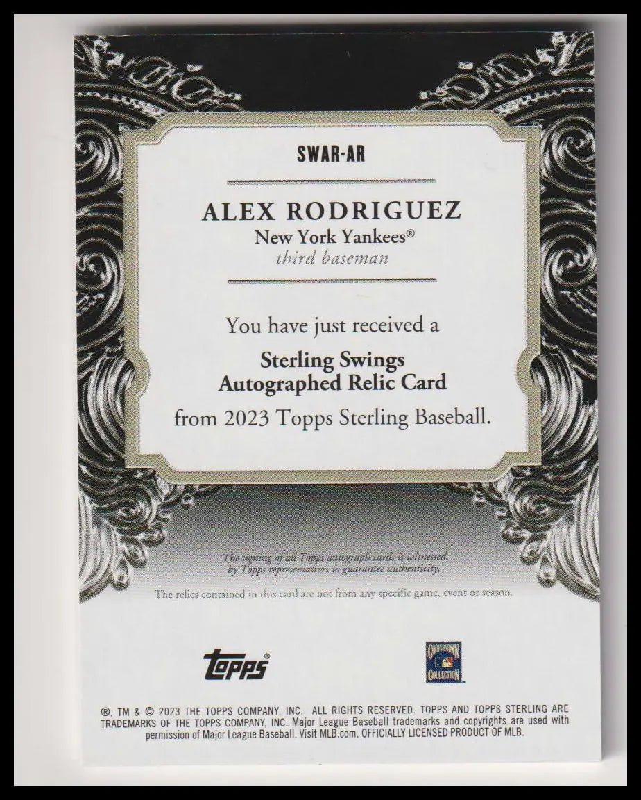 2023 Topps Sterling Swings Autograph Relics Blue #SWAR-AR Alex Rodriguez #/10 
