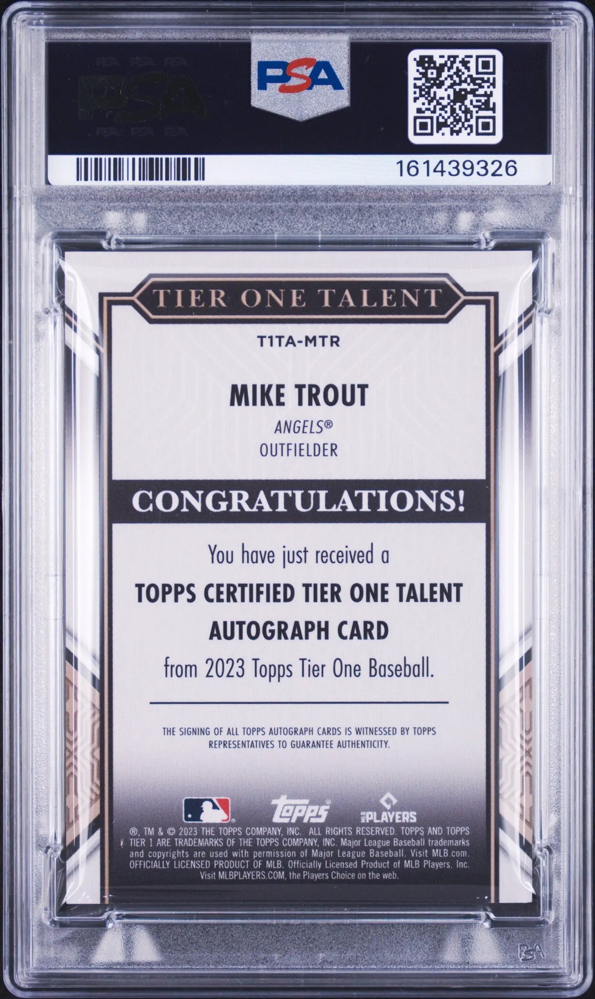 2023 Topps Tier One Talent Autographs Mike Trout Auto Gold /50 PSA 9 