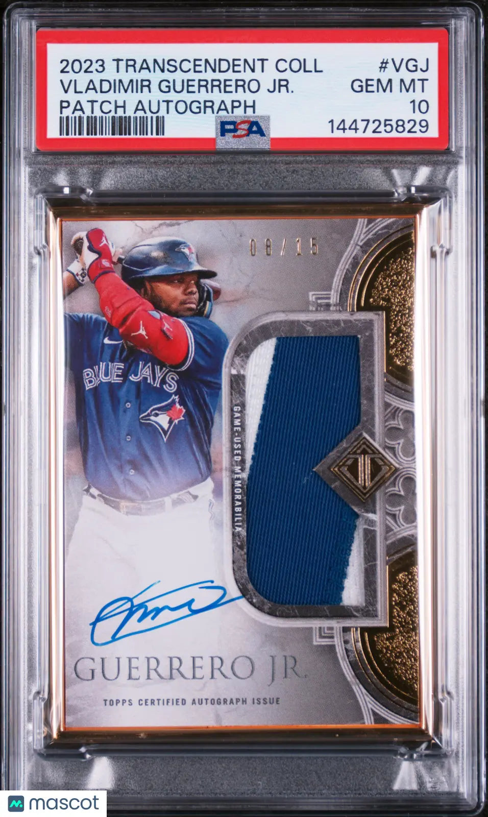 2023 Topps Transcendent Gold Frame Patch Auto Vladimir Guerrero JR. /15 PSA 10 