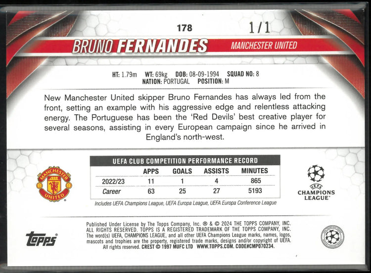 2023 Topps UEFA CC Foilfractor Bruno Fernandes 1/1 