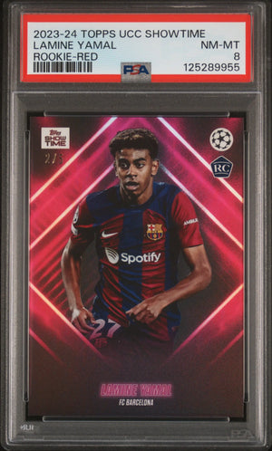 2023 Topps UEFA Club Competitions Showtime Lamine Yamal Rookie Red /5 RC PSA 8 