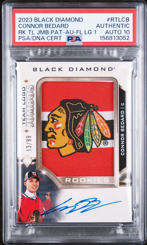 2023 UD Black Diamond RC Team Logo Patch Auto Connor Bedard /99 PSA Authentic 