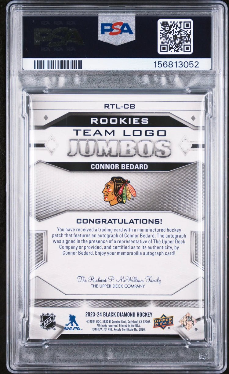 2023 UD Black Diamond RC Team Logo Patch Auto Connor Bedard /99 PSA Authentic 