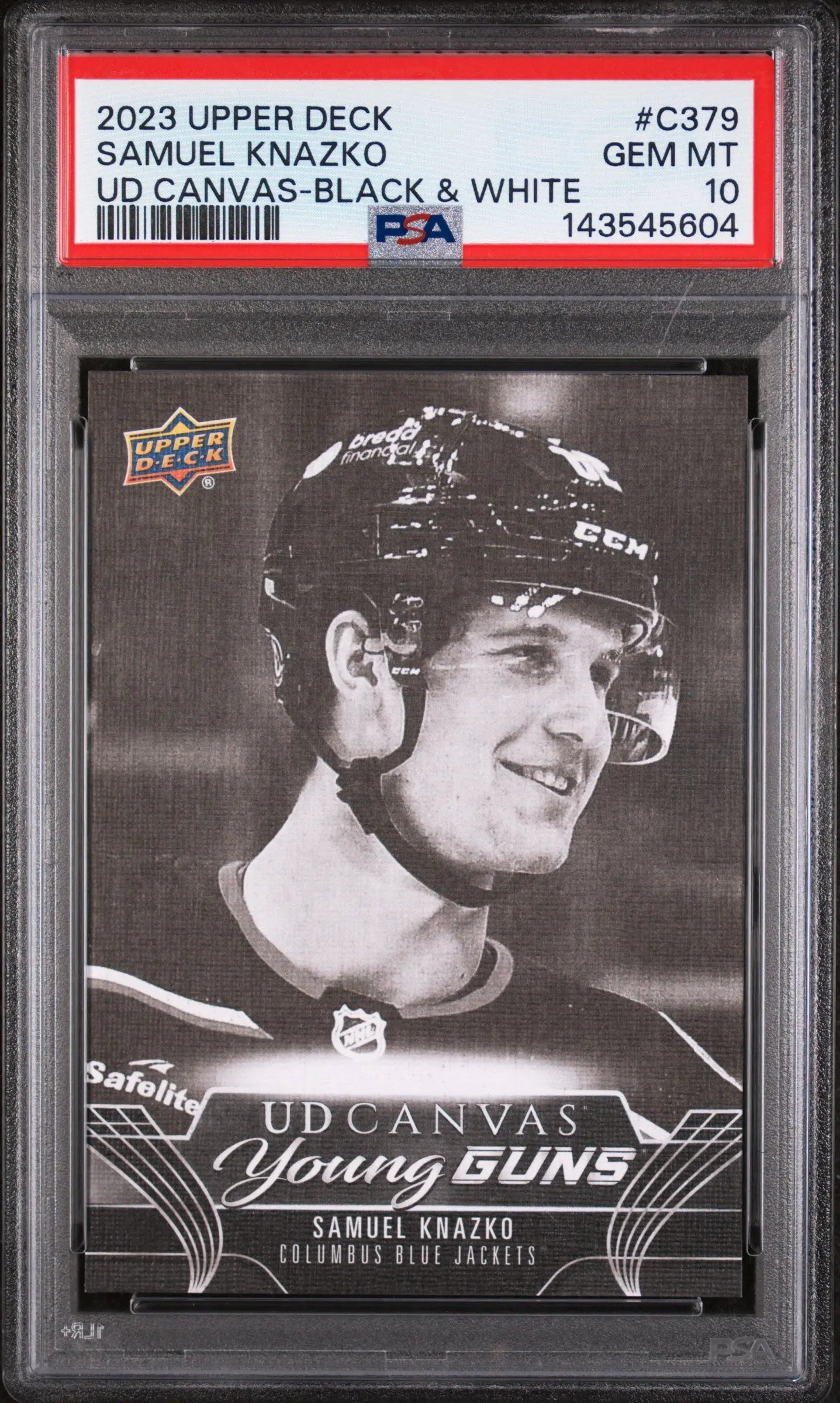 2023 UD Canvas Extended Series Young Guns Rookie Samuel Knazko  B&W RC PSA 10 