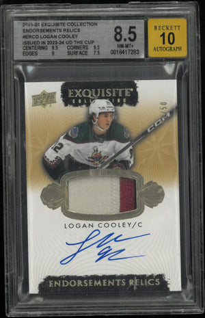 2023 UD Exquisite Endorsements Relics Patch Auto Logan Cooley RC BGS 8.5 /50 