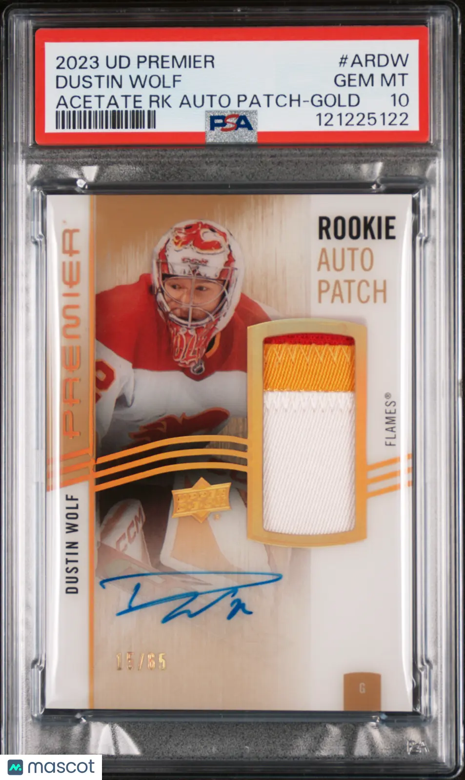 2023 UD Premier Acetate Rookie Autograph Patch Auto Dustin Wolf Gold /65 PSA 10 