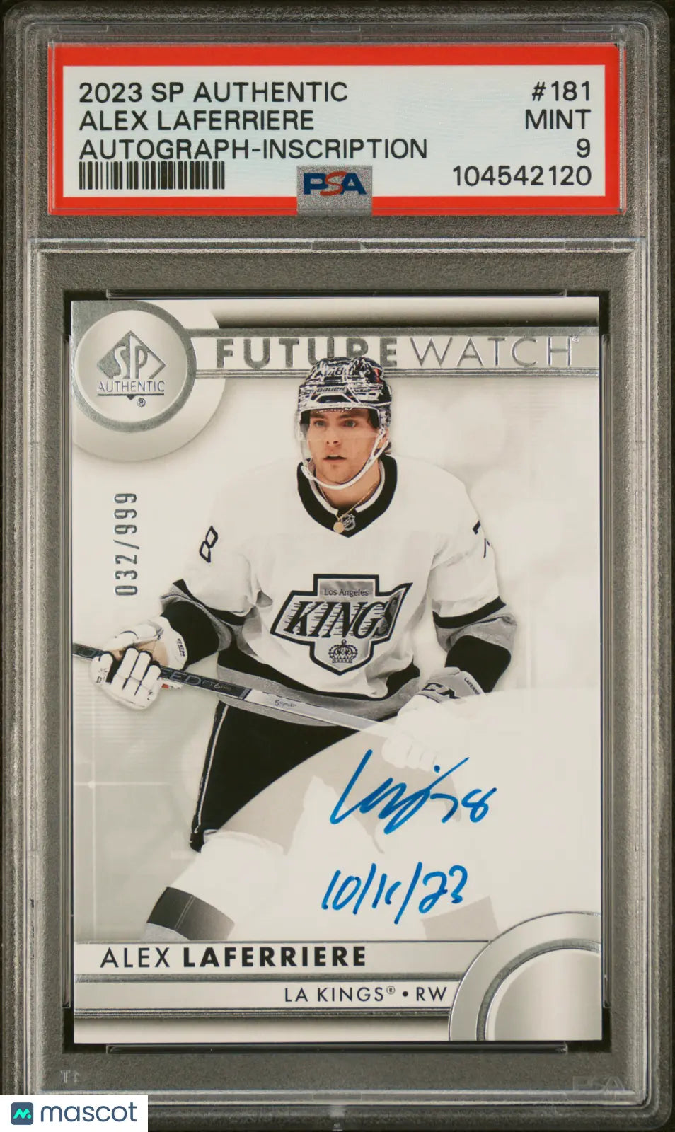 2023 UD SP Authentic Alex Laferriere Future Watch RC Auto Inscribed PSA 9 /999 