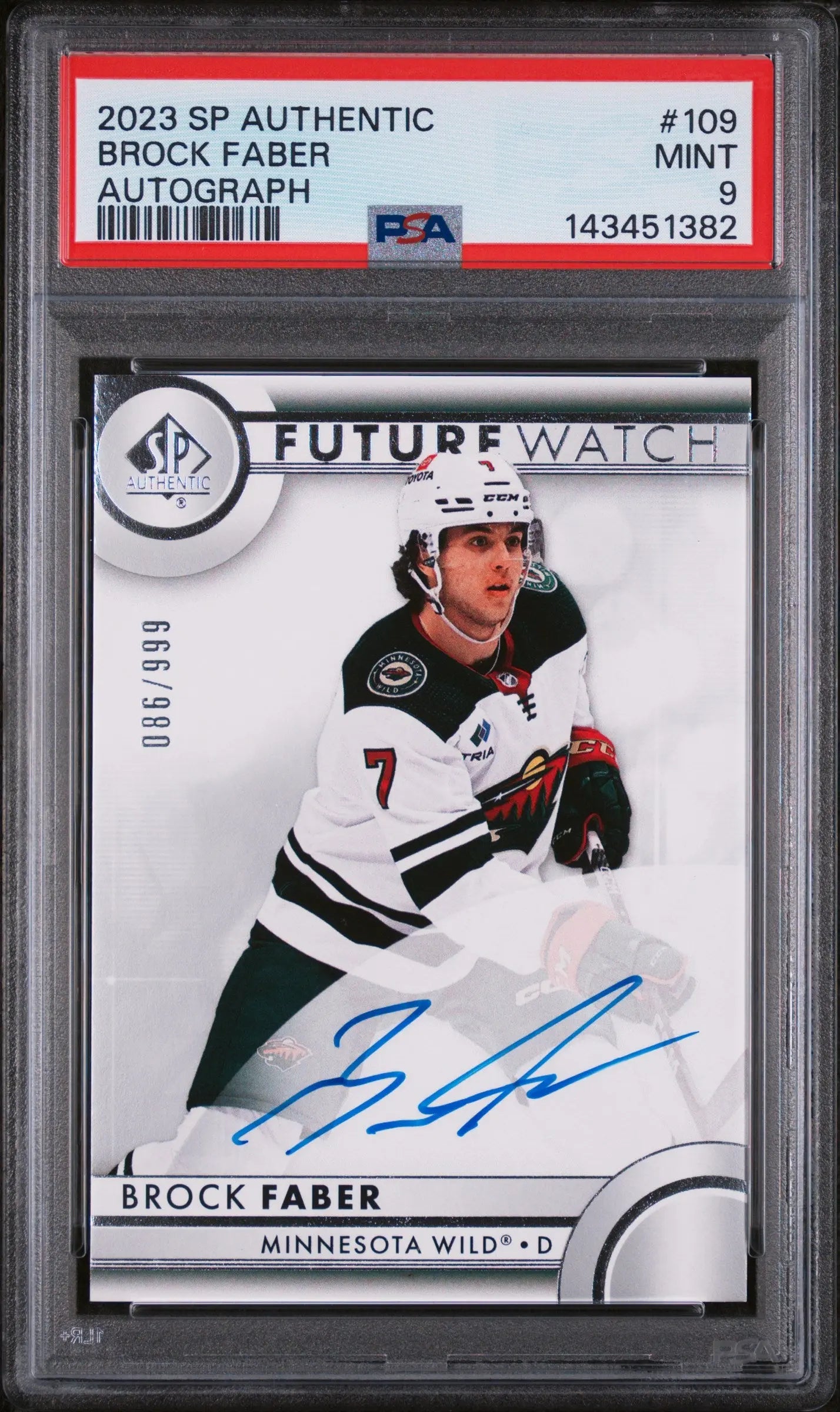 2023 UD SP Authentic Future Watch Rookie Autograph Brock Faber Auto/999 RC PSA 9 