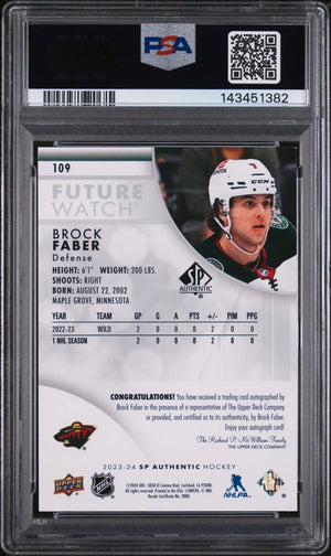 2023 UD SP Authentic Future Watch Rookie Autograph Brock Faber Auto/999 RC PSA 9 