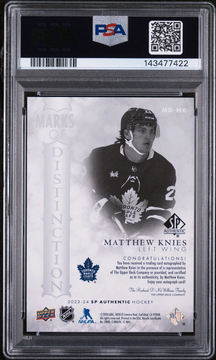 2023 UD SP Authentic Marks Of Distinction Auto Matthew Knies RC /25 PSA 8 
