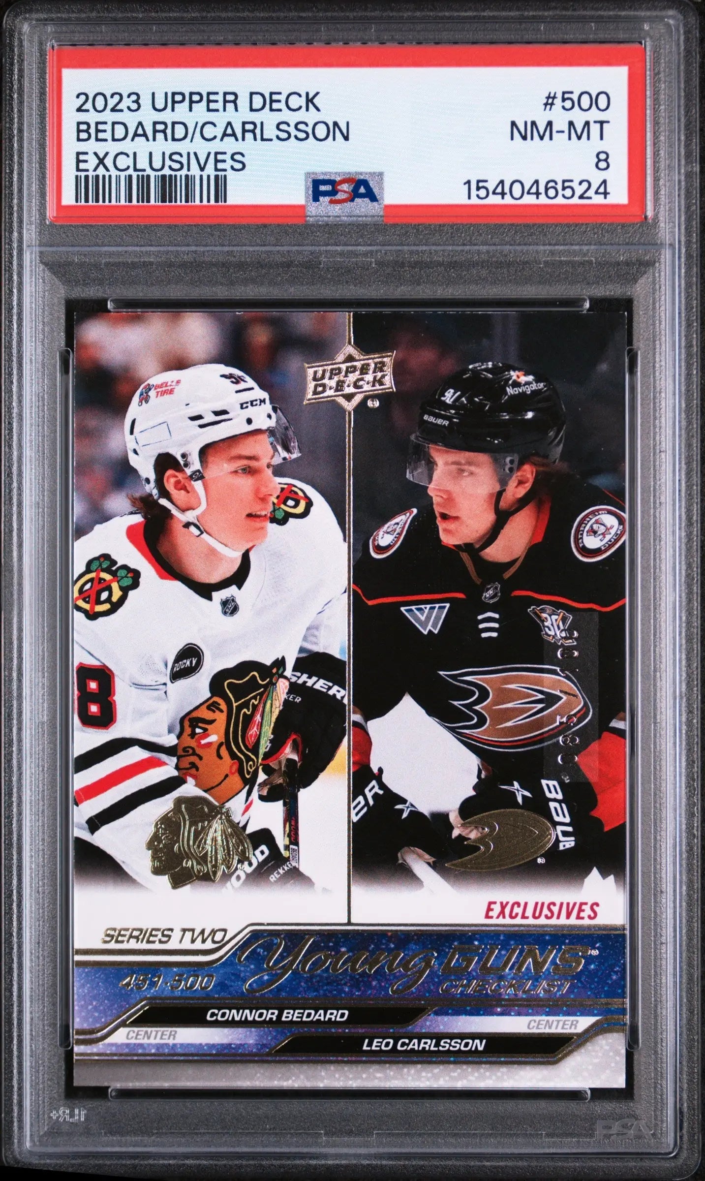 2023 UD Series 2 Young Guns Rookie Checklist Bedard/Carlsson Exclusive/100 PSA 8 