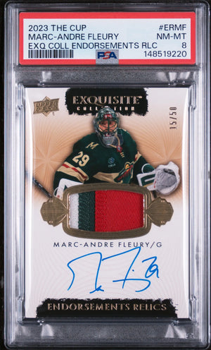 2023 UD The Cup Exquisite Col Endorsements Auto Patch Marc-Andre Fleury/50 PSA 8 
