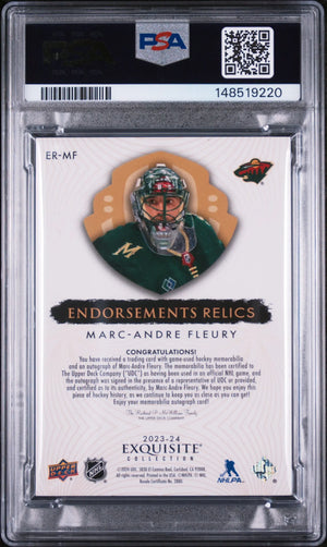 2023 UD The Cup Exquisite Col Endorsements Auto Patch Marc-Andre Fleury/50 PSA 8 