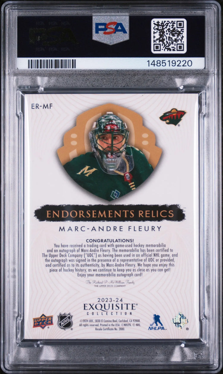 2023 UD The Cup Exquisite Col Endorsements Auto Patch Marc-Andre Fleury/50 PSA 8 