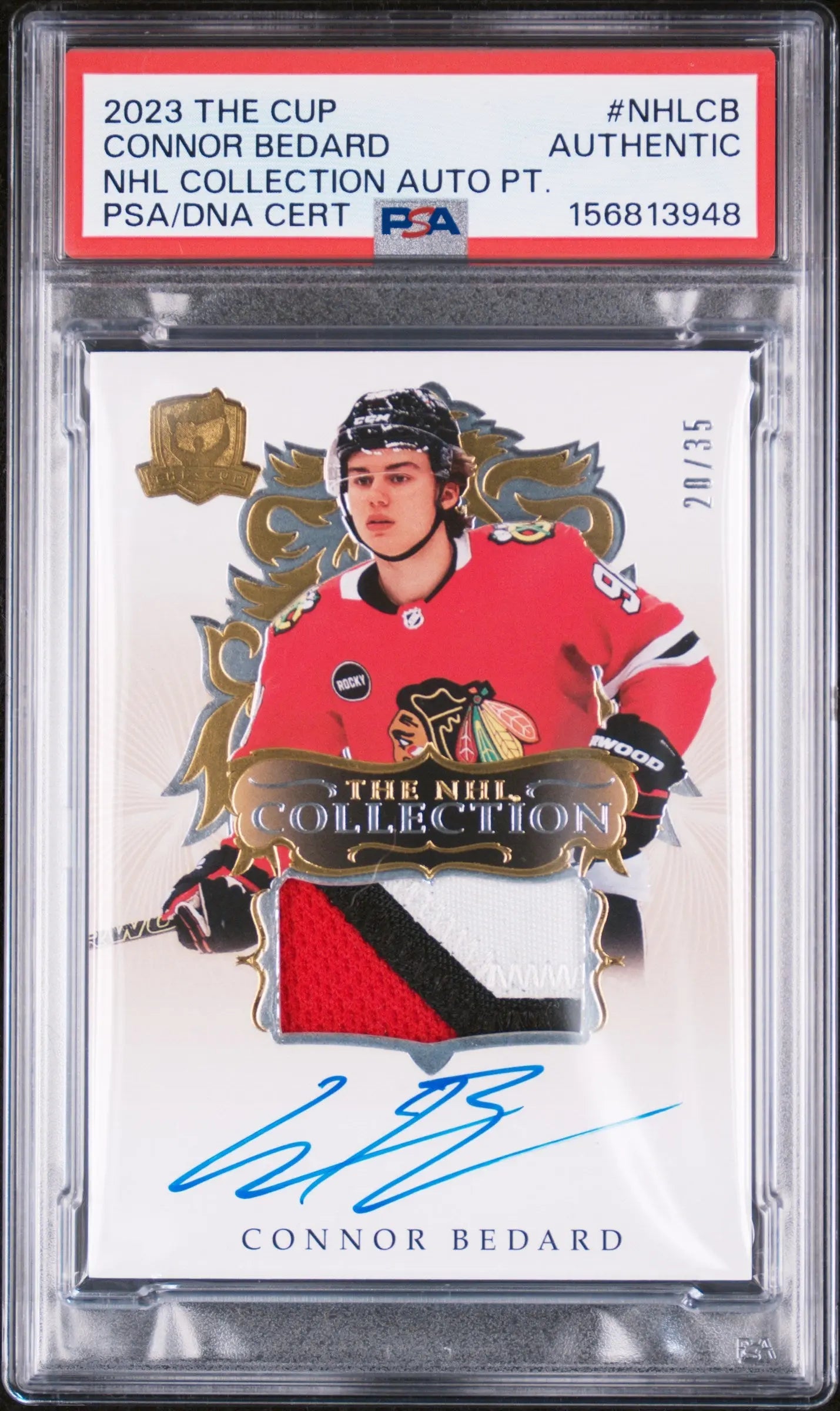 2023 UD The Cup The NHL Collection Auto Patch Connor Bedard RC /35 PSA Authentic 