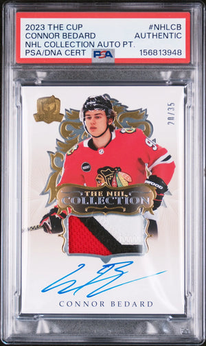 2023 UD The Cup The NHL Collection Auto Patch Connor Bedard RC /35 PSA Authentic 