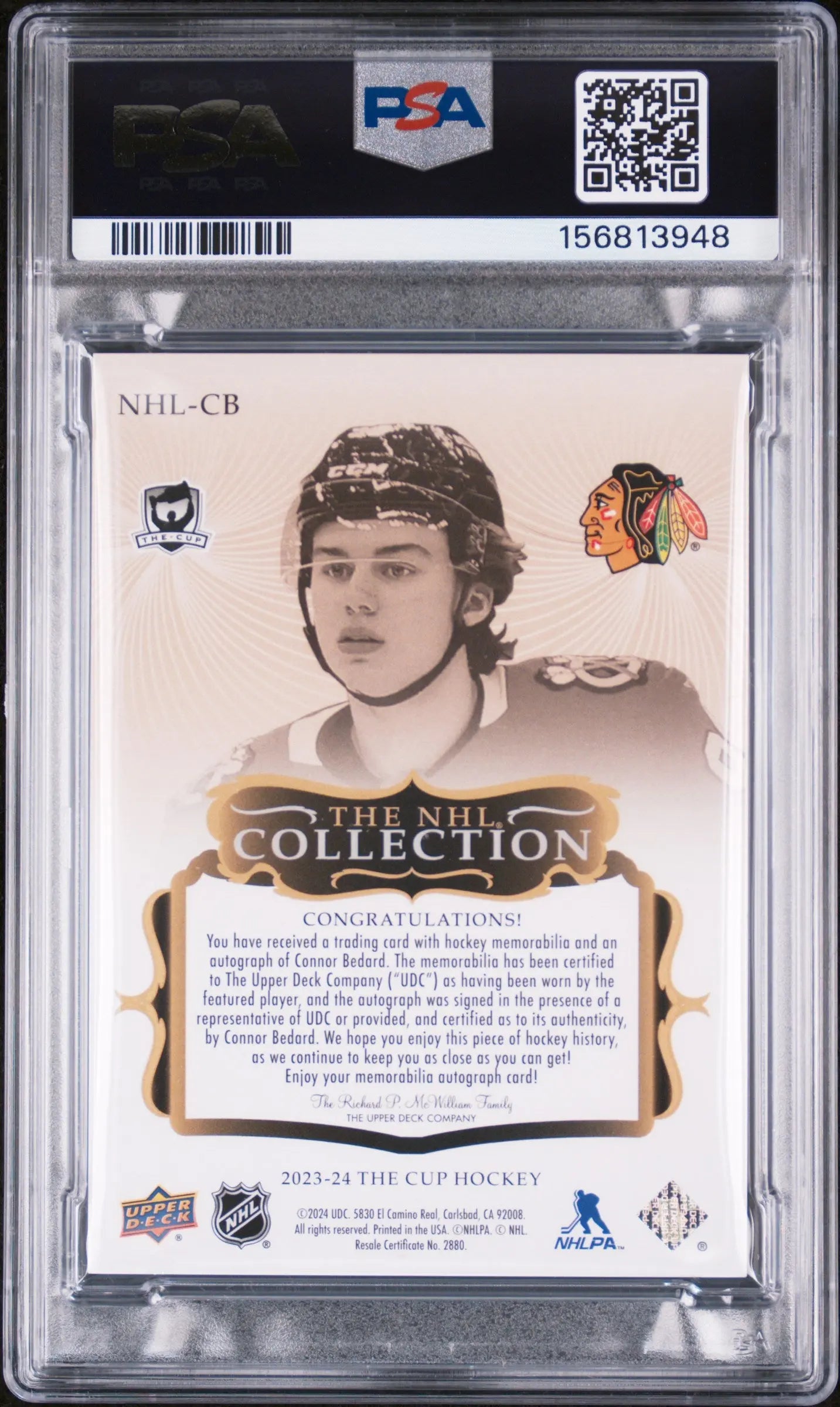 2023 UD The Cup The NHL Collection Auto Patch Connor Bedard RC /35 PSA Authentic 