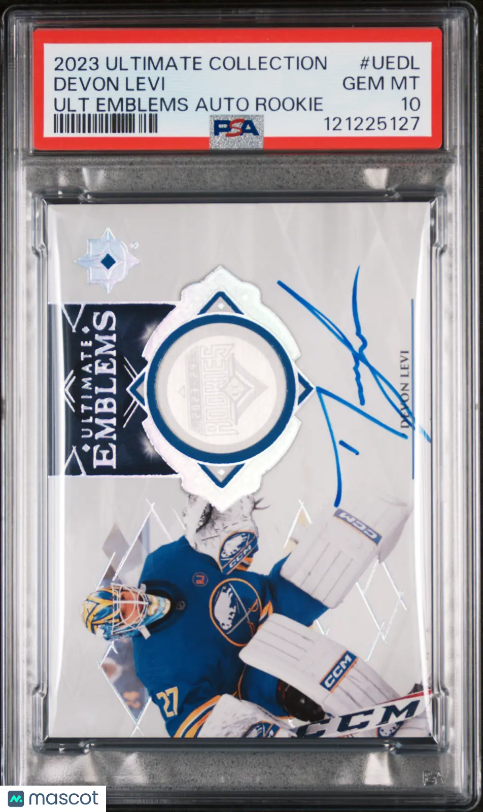 2023 UD Ultimate Collection Ultimate Emblems Autograph Rookies Devon Levi PSA 10 