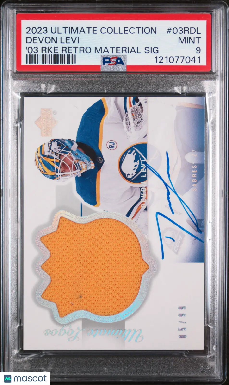 2023 UD Ultimate Hockey '03-04 Rookie Retro Material Auto Devon Levi PSA 9 