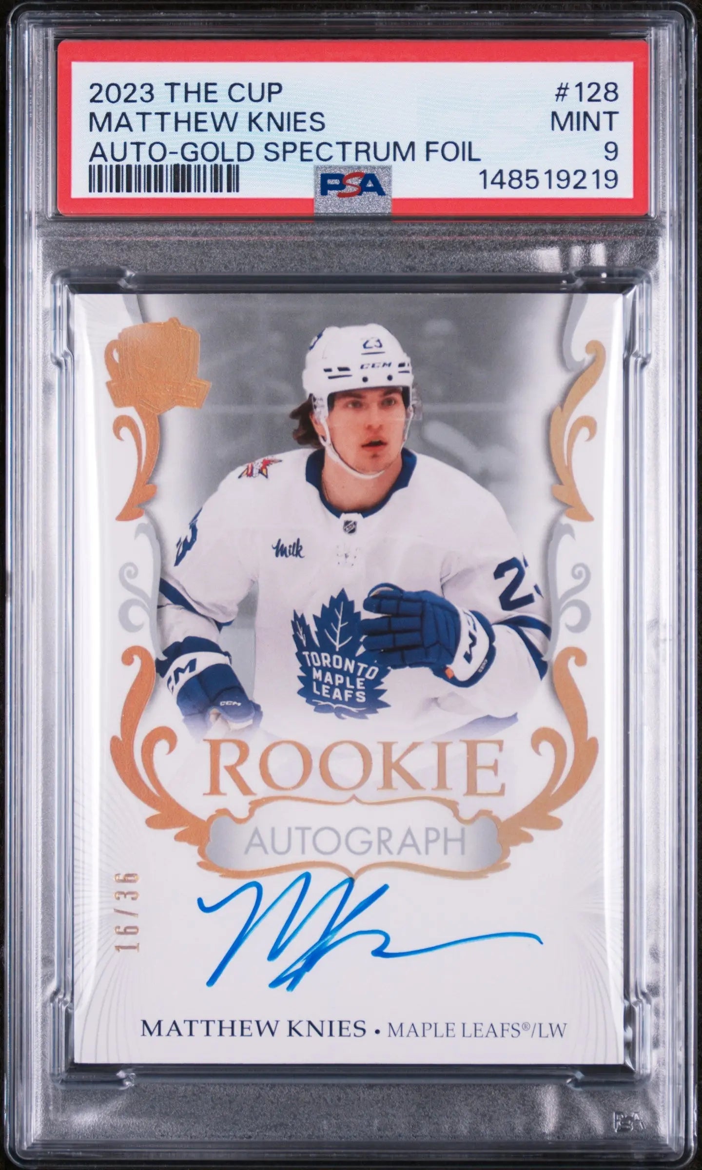2023 UDThe Cup Rookie Autograph Matthew Knies Auto Gold Spectrum Foil /36 PSA 9 