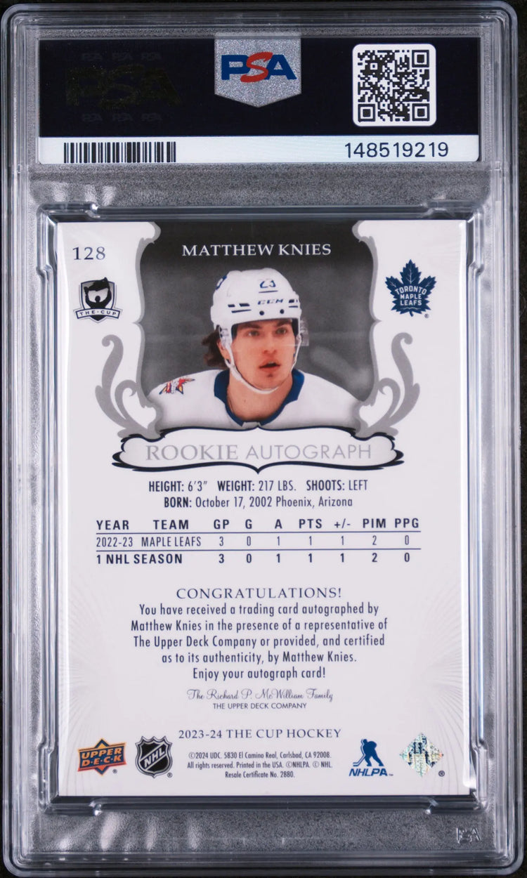 2023 UDThe Cup Rookie Autograph Matthew Knies Auto Gold Spectrum Foil /36 PSA 9 