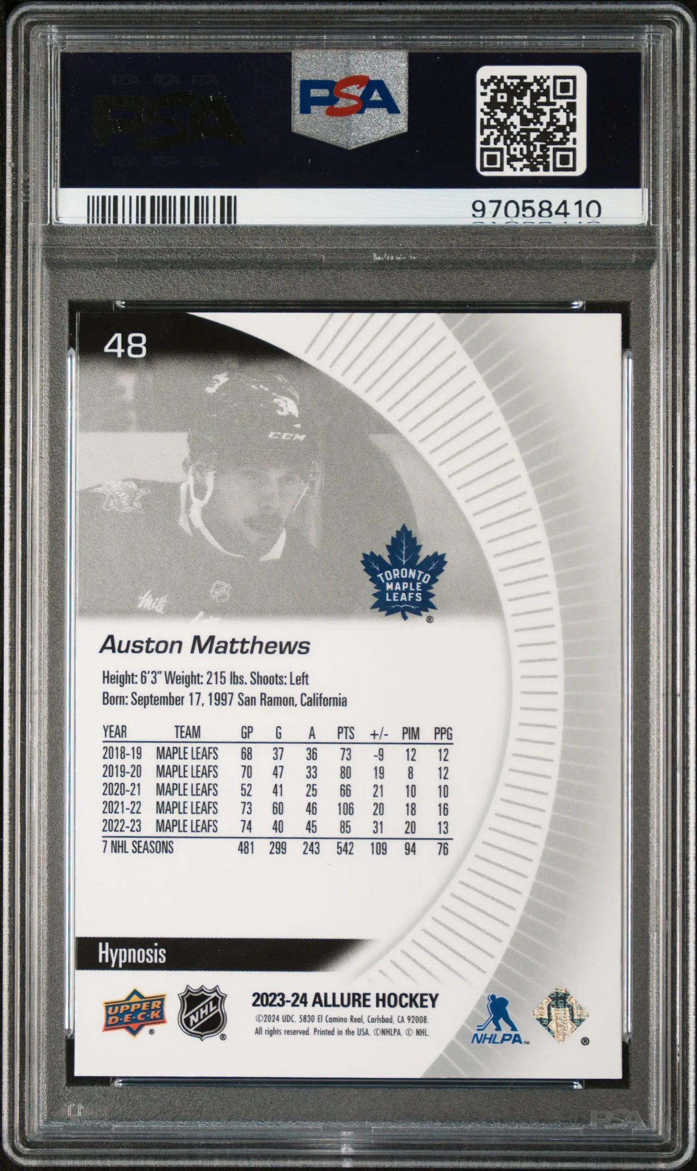 2023 Upper Deck Allure Auston Matthews Hypnosis PSA 10 