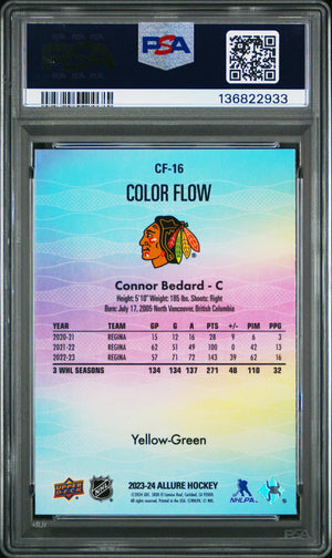 2023 Upper Deck Allure Color Flow Connor Bedard #CF16 Yellow Green PSA 10 
