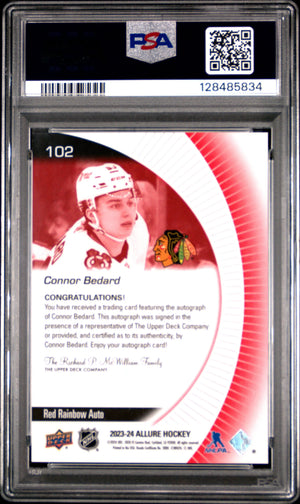 2023 Upper Deck Allure Rookie Autograph Connor Bedard Auto Red Rainbow PSA 9 