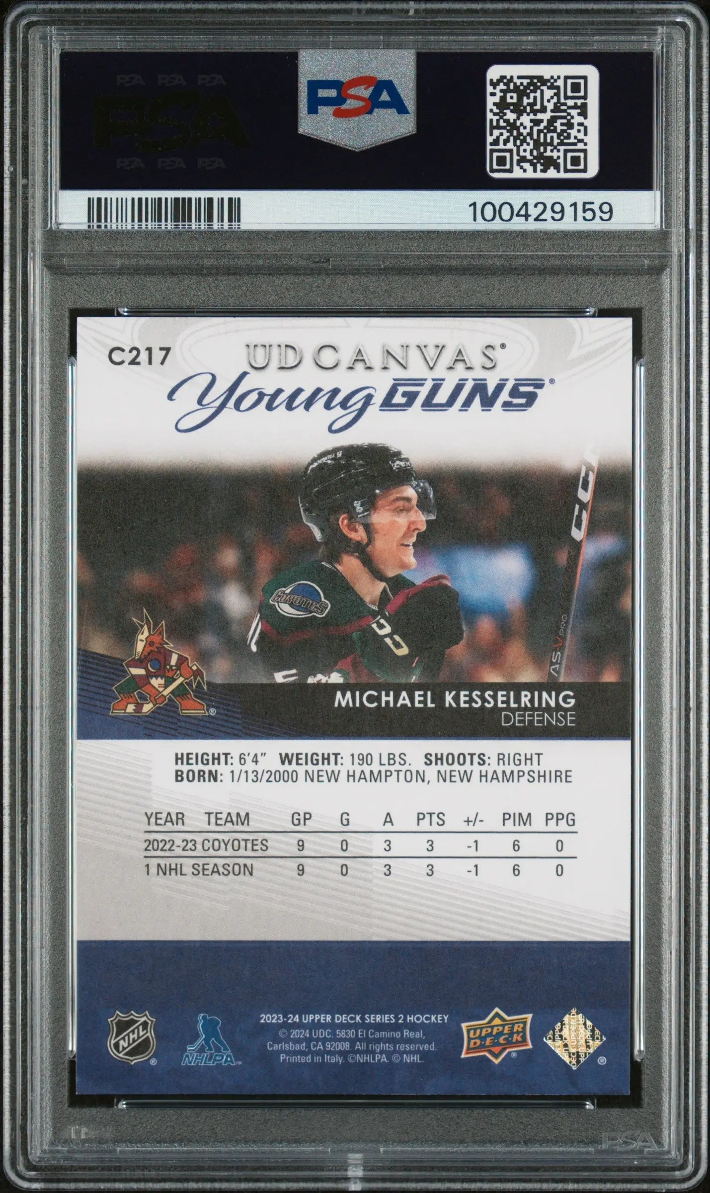 2023 Upper Deck Canvas Series 2 Young Guns Rookie Michael Kesselring RC PSA 10 