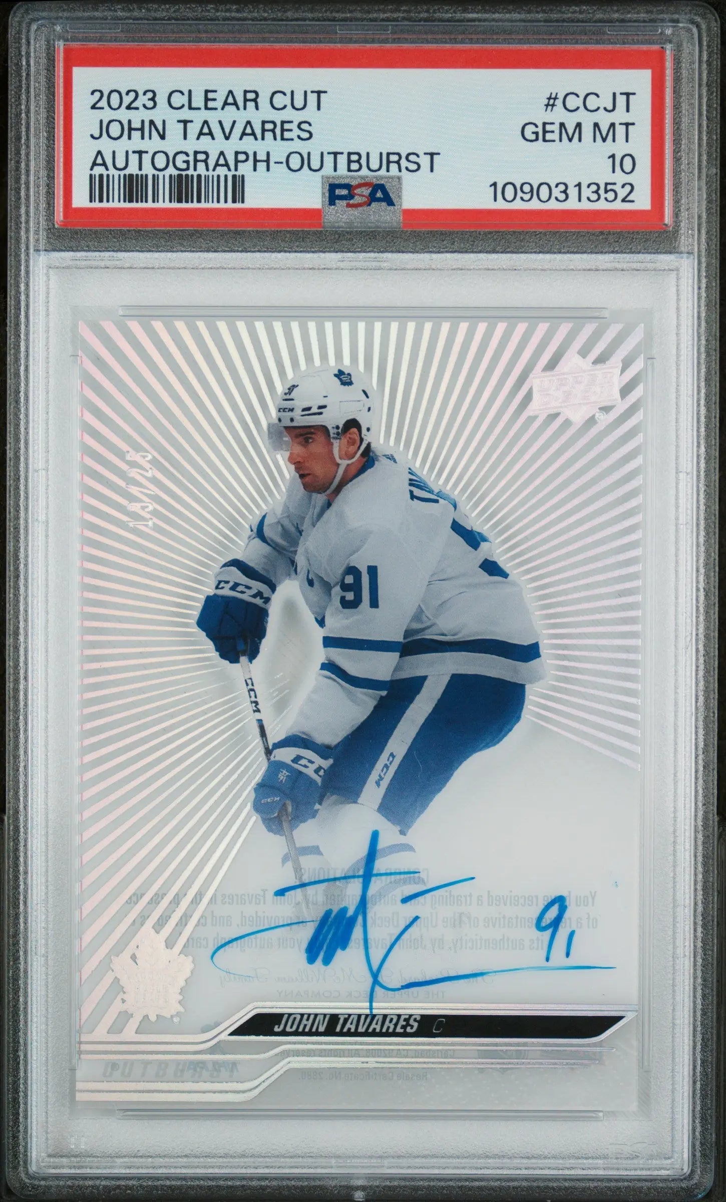 2023 Upper Deck Clear Cut Autographs John Tavares Auto Outburst PSA 10 