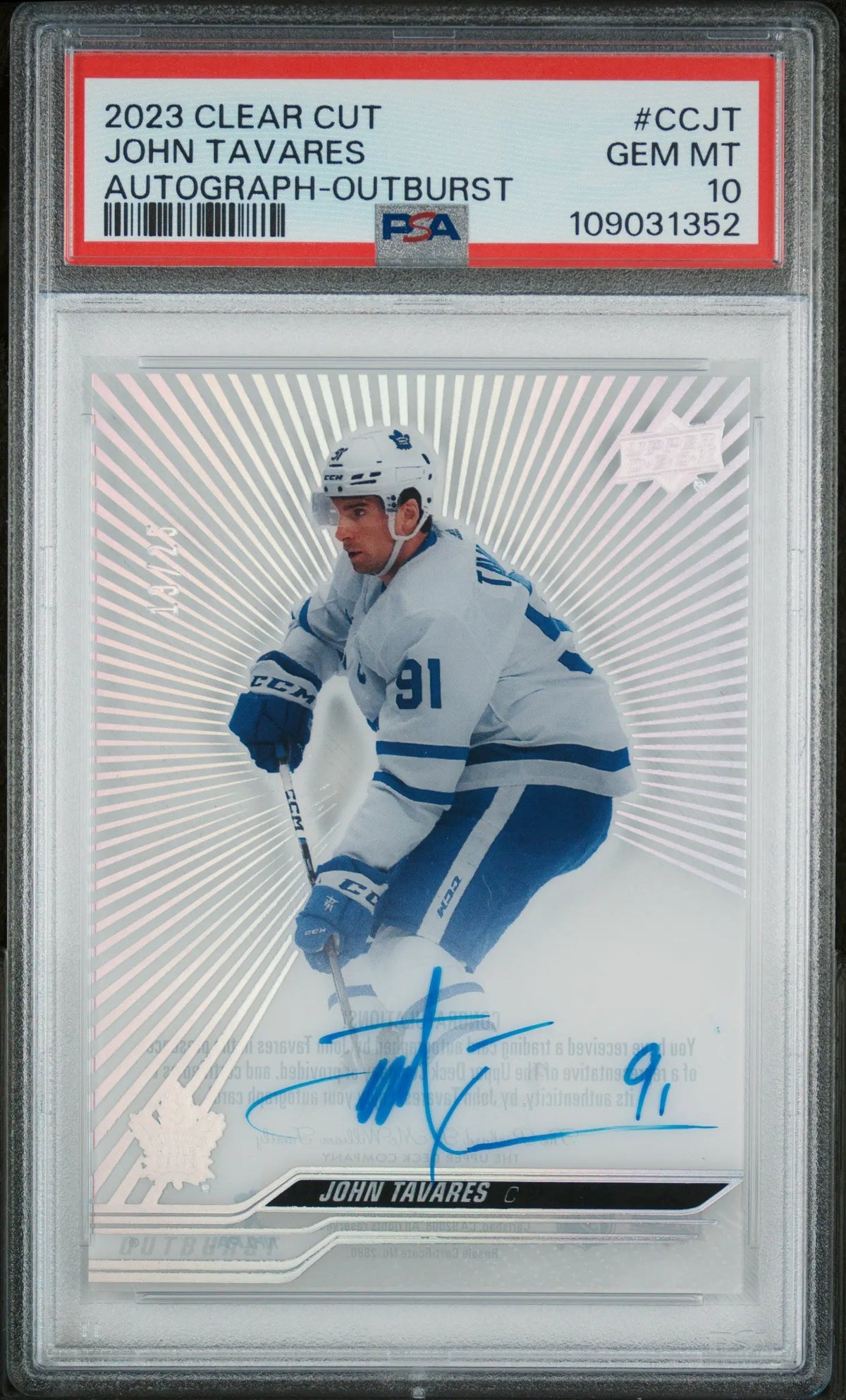 2023 Upper Deck Clear Cut Autographs John Tavares Auto Outburst PSA 10 