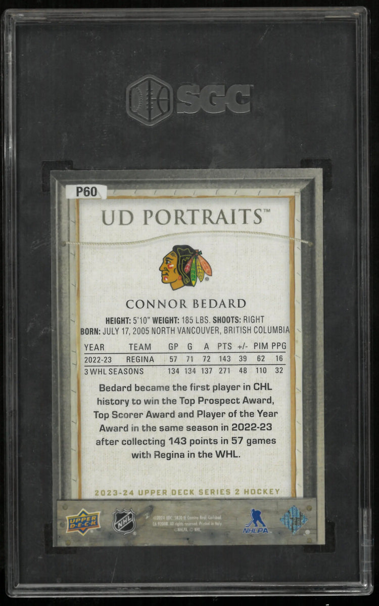 2023 Upper Deck Connor Bedard #P60 Portraits SGC 10 