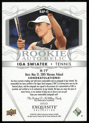 2023 Upper Deck Exquisite Collection Rookie Patch Auto Iga Swiatek /99 
