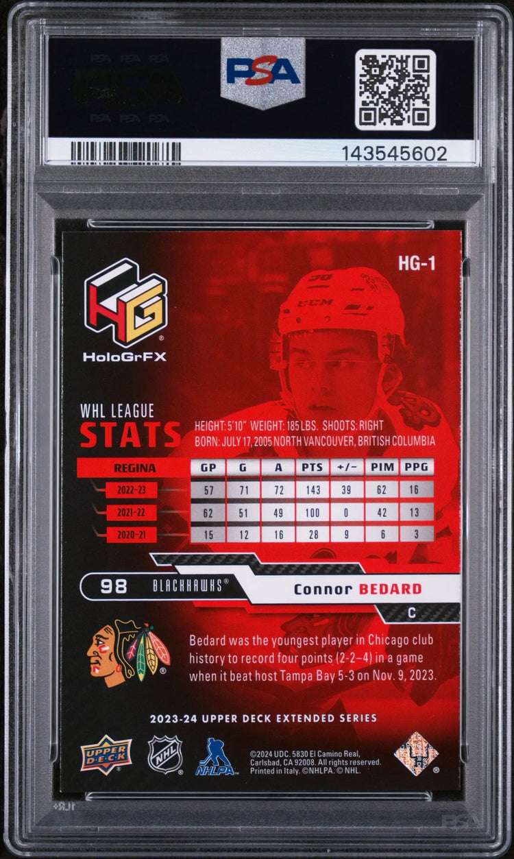 2023 Upper Deck Extended Series Hologrfx Rookies Connor Bedard RC PSA 9 