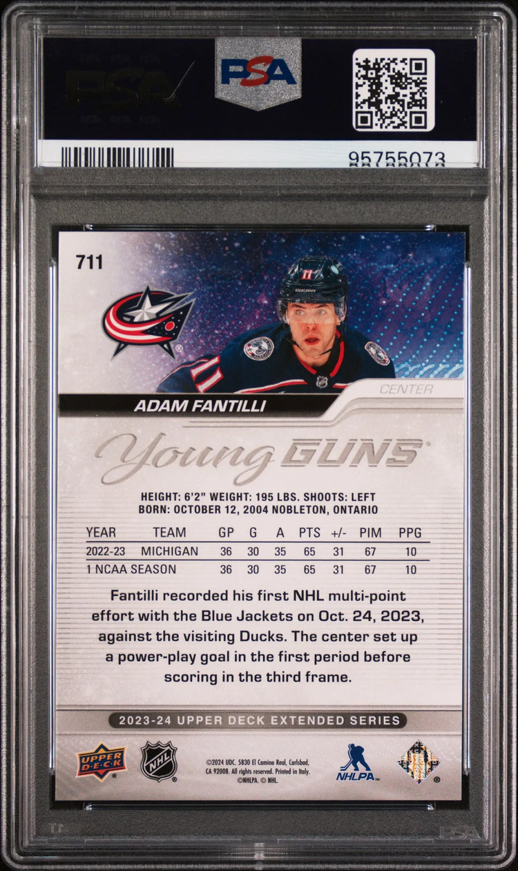 2023 Upper Deck Extended Series Young Guns Rookie Adam Fantilli RC PSA 9 