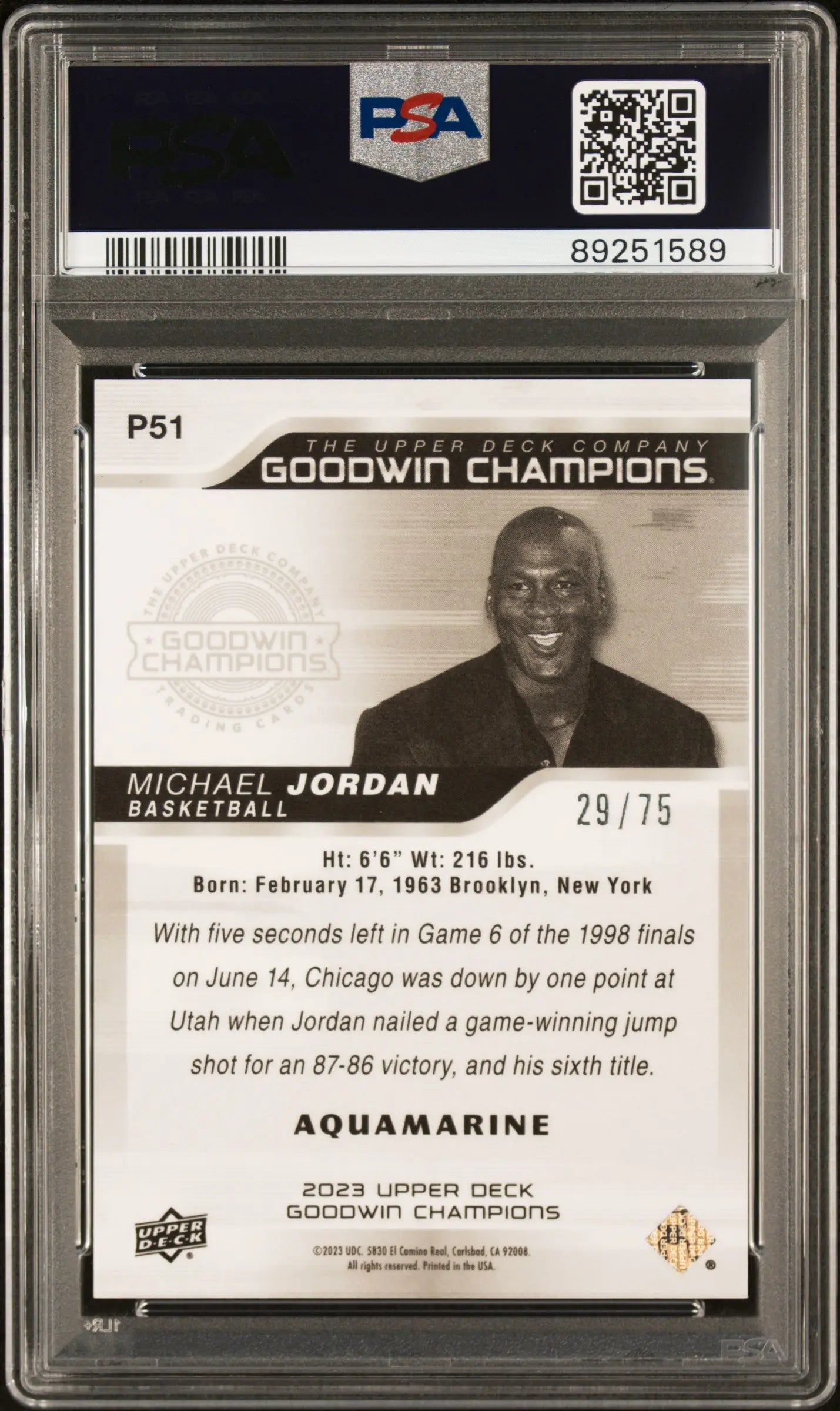 2023 Upper Deck Goodwin Champions Platinum Michael Jordan Aquamarine PSA 9 /75 