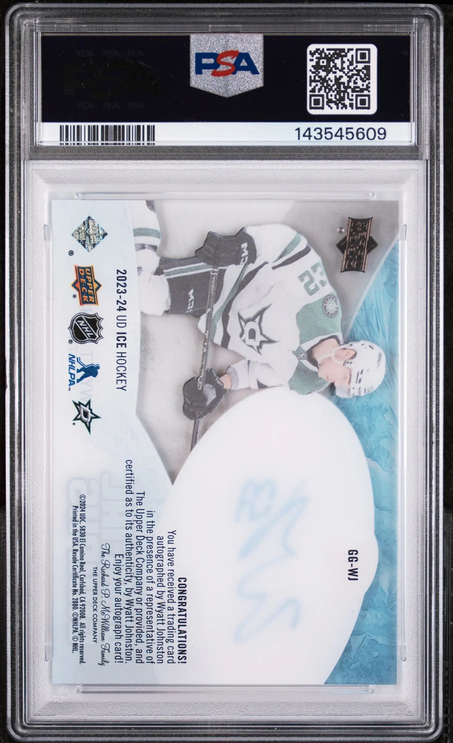 2023 Upper Deck Ice Glacial Graphs Autograph Wyatt Johnston PSA 8 