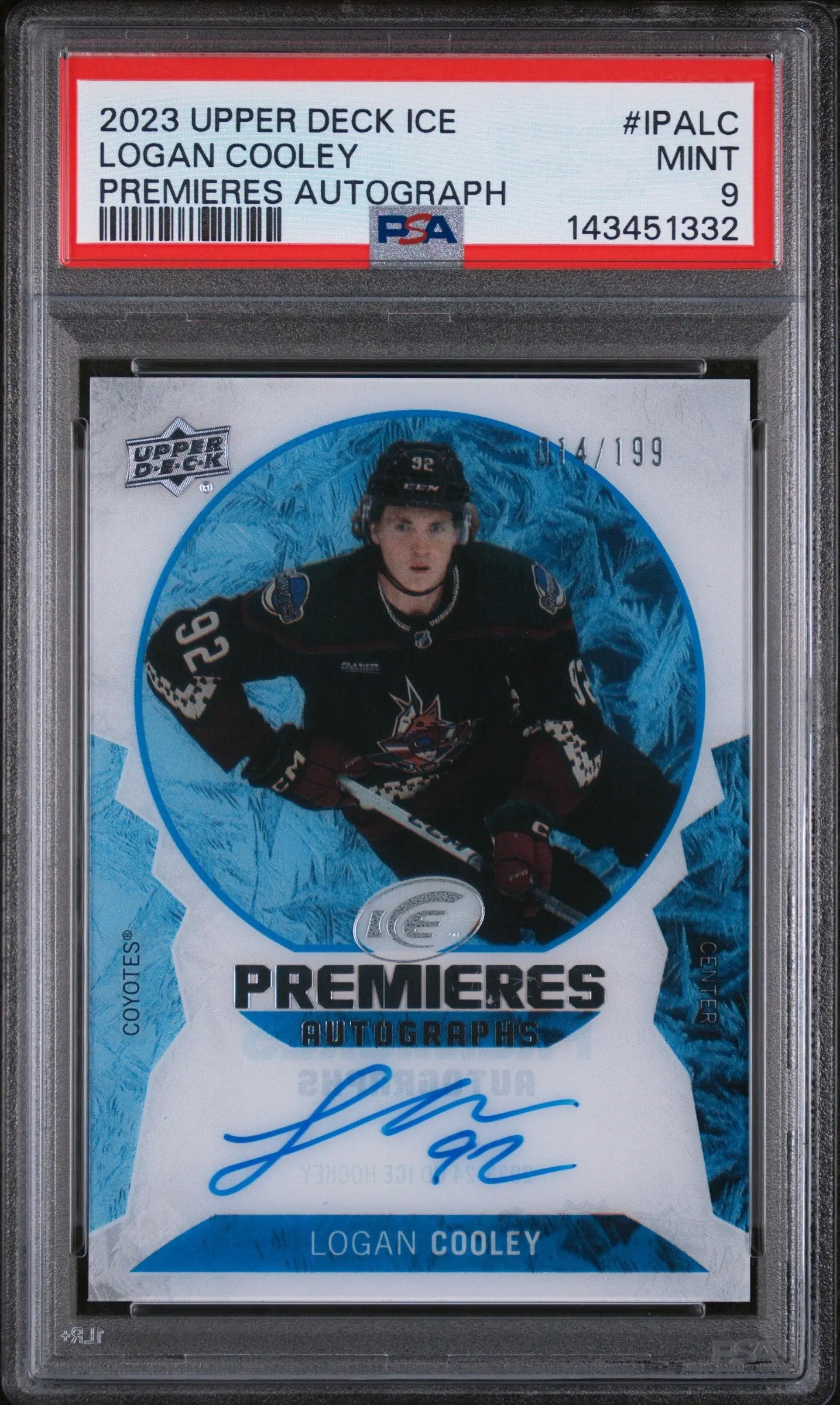 2023 Upper Deck Ice Ice Premieres Autographs Logan Cooley Auto /199 PSA 9 