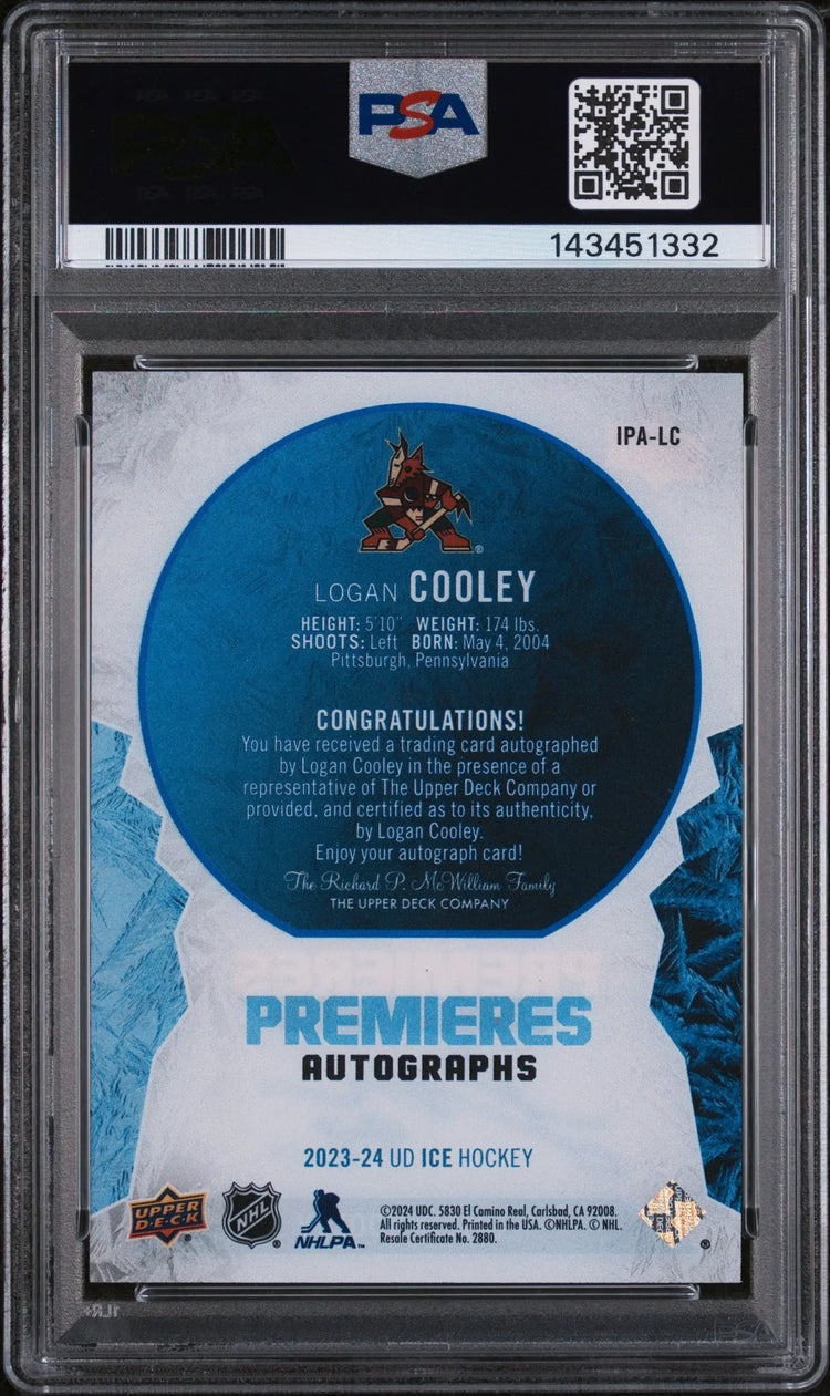 2023 Upper Deck Ice Ice Premieres Autographs Logan Cooley Auto /199 PSA 9 
