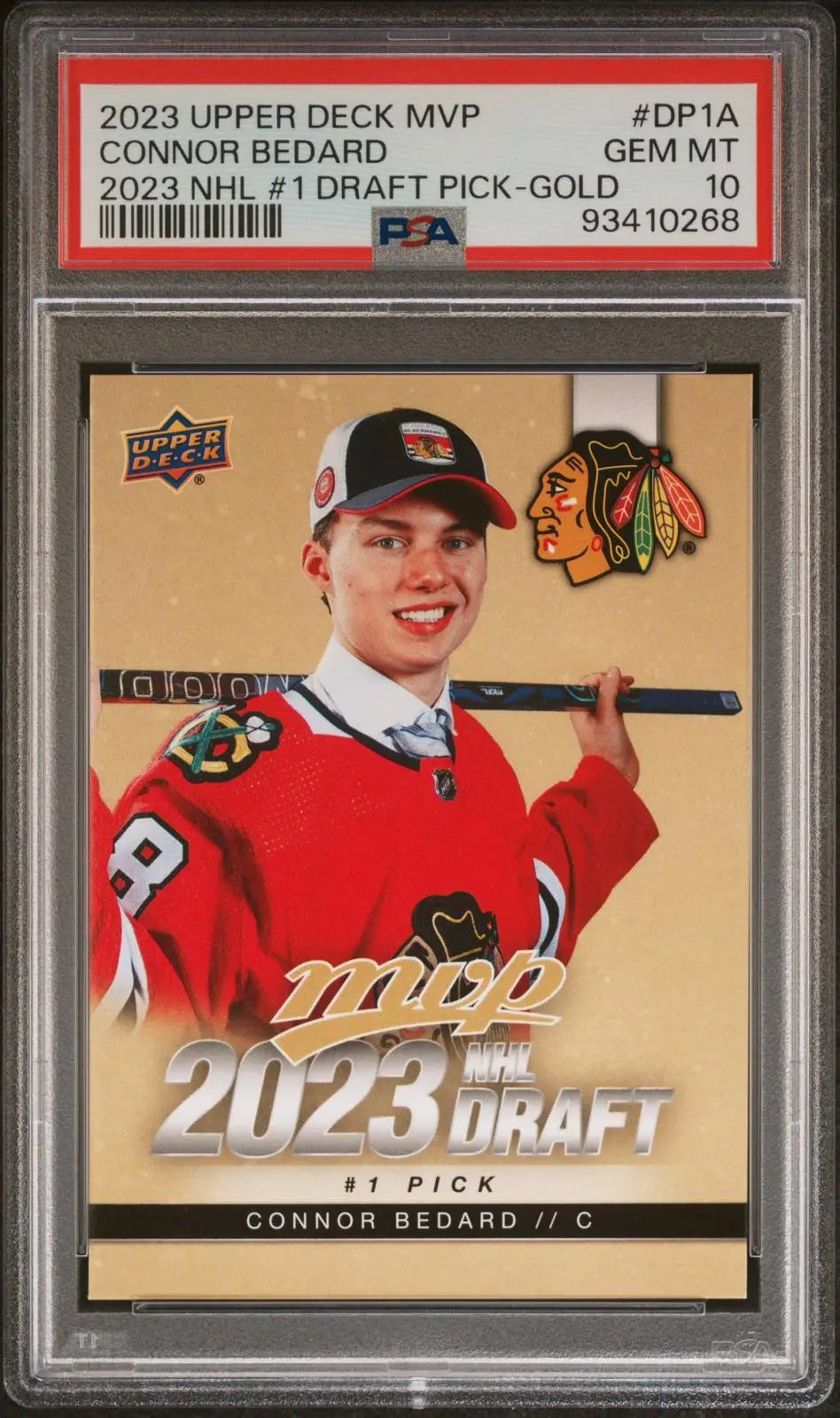 2023 Upper Deck MVP NHL Draft #1 Pick Rookie Connor Bedard Gold RC PSA 10 
