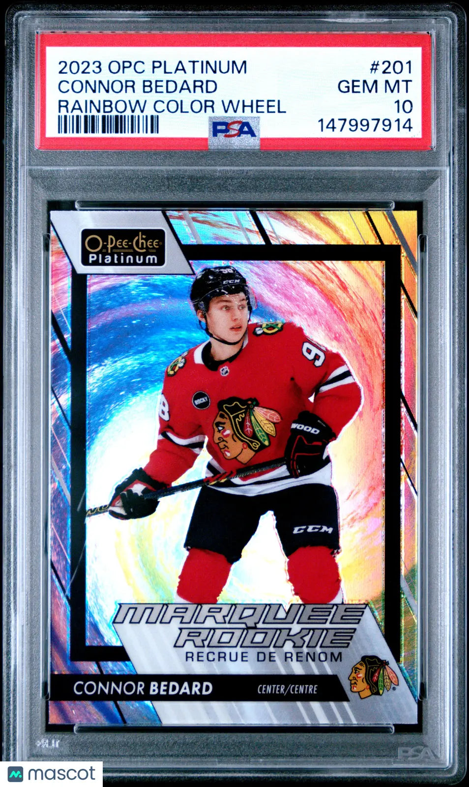 2023 Upper Deck O-Pee-Chee Platinum Connor Bedard 201 Rainbow Color Wheel RC Rookie PSA 10 