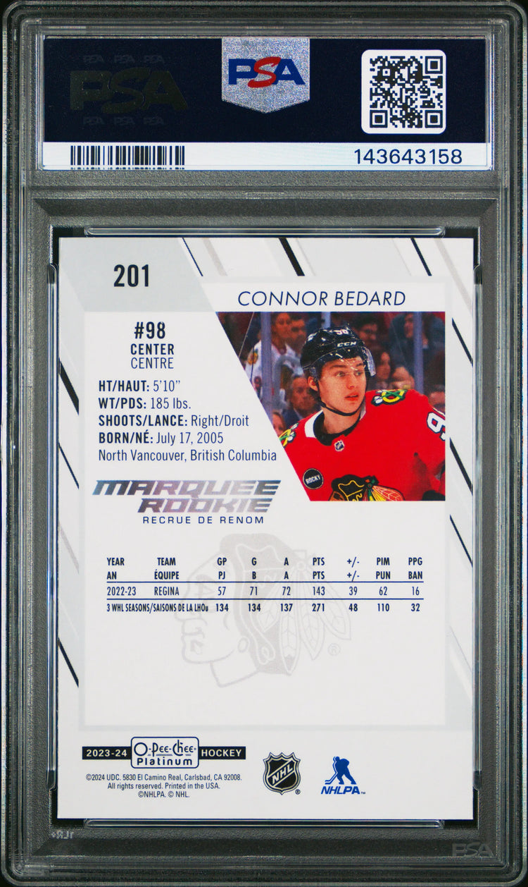 2023 Upper Deck O-Pee-Chee Platinum Rookie Connor Bedard RC PSA 10 