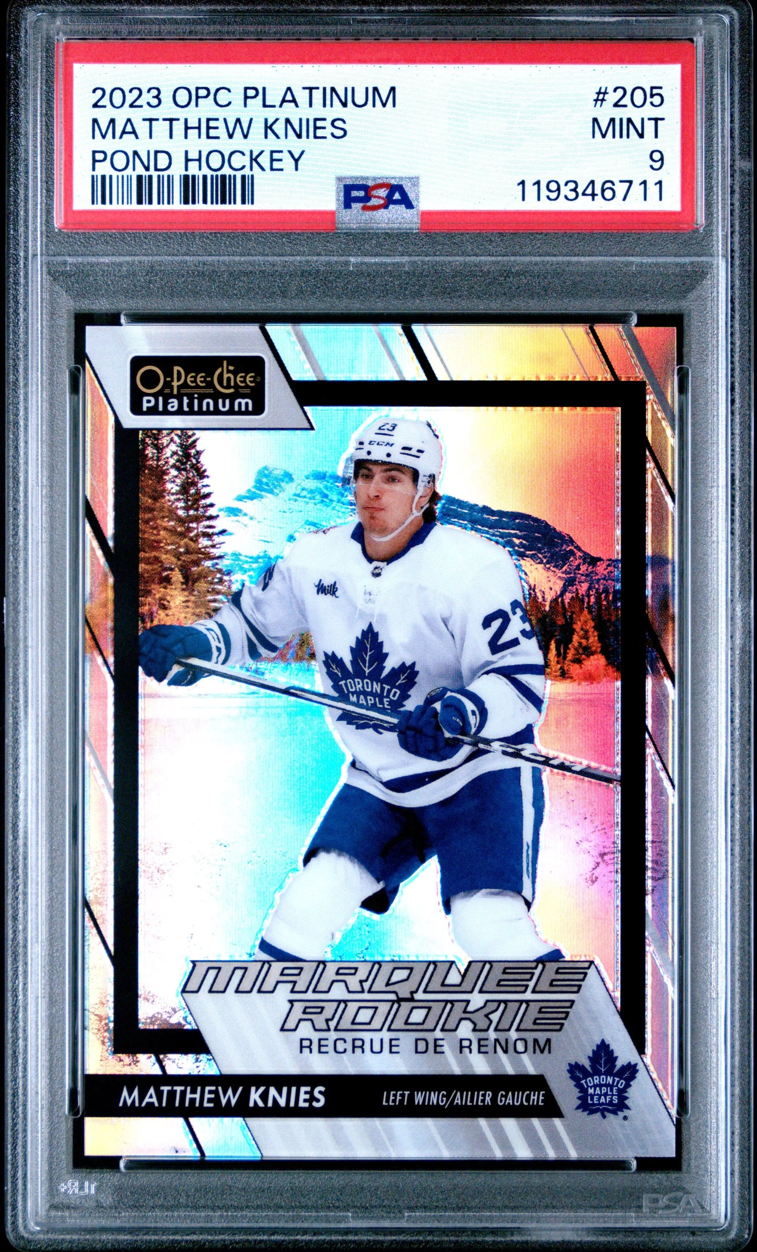 2023 Upper Deck O-Pee-Chee Platinum Rookie Matthew Knies Pond Hockey RC PSA 9 