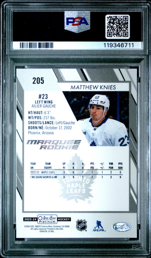 2023 Upper Deck O-Pee-Chee Platinum Rookie Matthew Knies Pond Hockey RC PSA 9 