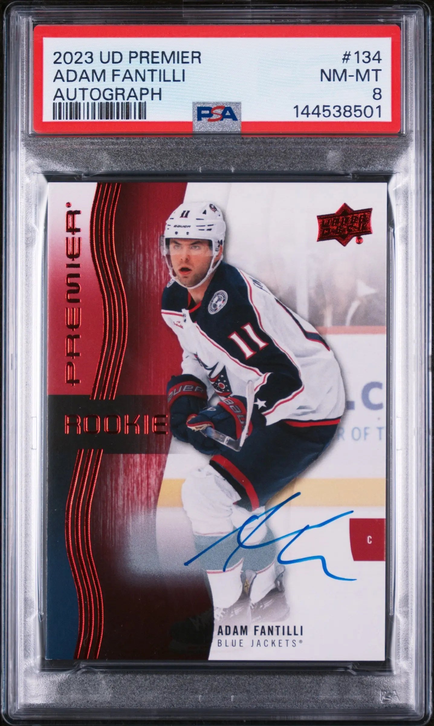 2023 Upper Deck Premier Rookie Auto Adam Fantilli #134 PSA 8 