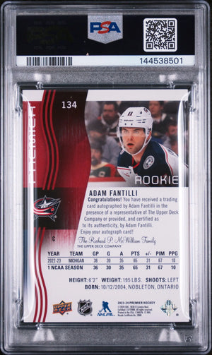 2023 Upper Deck Premier Rookie Auto Adam Fantilli #134 PSA 8 
