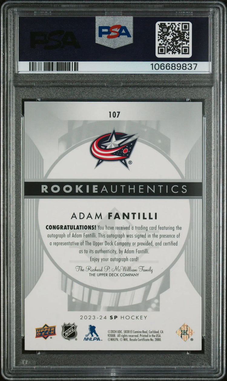 2023 Upper Deck SP Adam Fantilli RC Rookie Authentics Auto PSA 10 